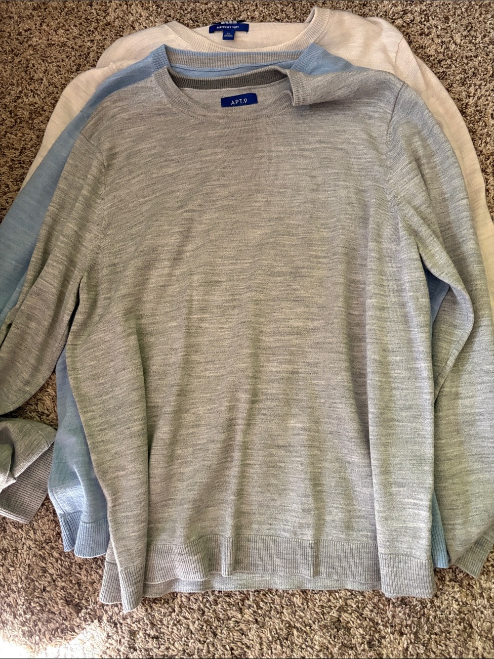 Set of 3 Apt. 9 Sweaters, Blue, Grey, and Cream